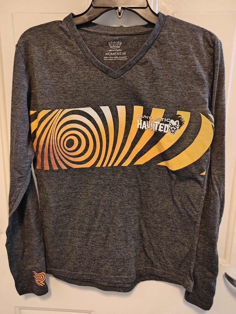 Haunted Women's Long-Sleeve V-Neck Shirt - Charcoal with Yellow Graphic